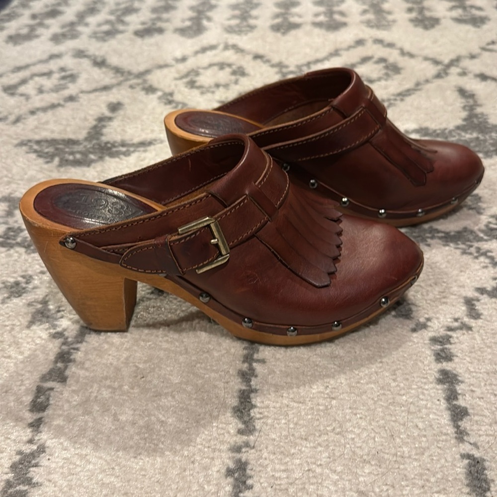 Madewell Brown Leather Clogs with Wooden Heel